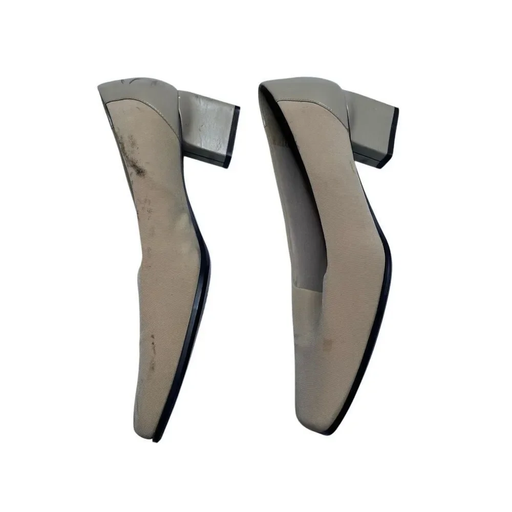 Flawed Naturalizer Taupe Stretch Fabric Block Heel Pumps Square Toe Womens Sz 8M
